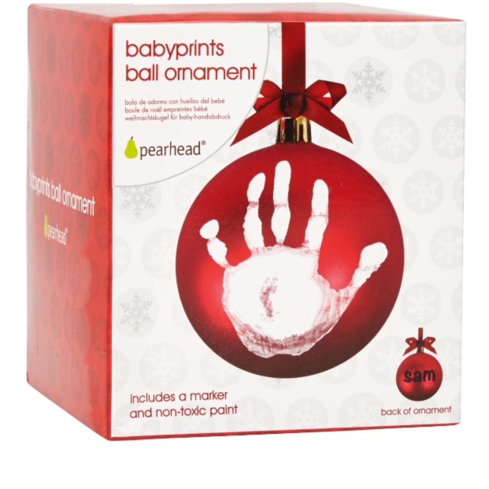 Pearhead Babyprints Handprint or Footprint Holiday DIY Ball Ornament, Red